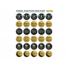 Stickers - Ramadan Mubarak 60 Pk Round Black & Gold